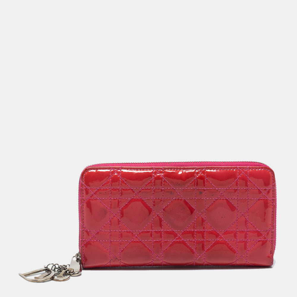 Dior Pink Patent Leather Lady Zip Around Wallet