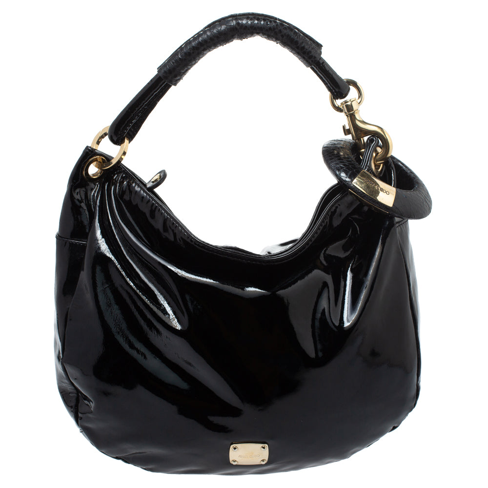 Jimmy Choo Black Patent Leather and Python Large Sky Hobo