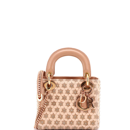 Lady Dior Chain Bag Embellished Satin Mini