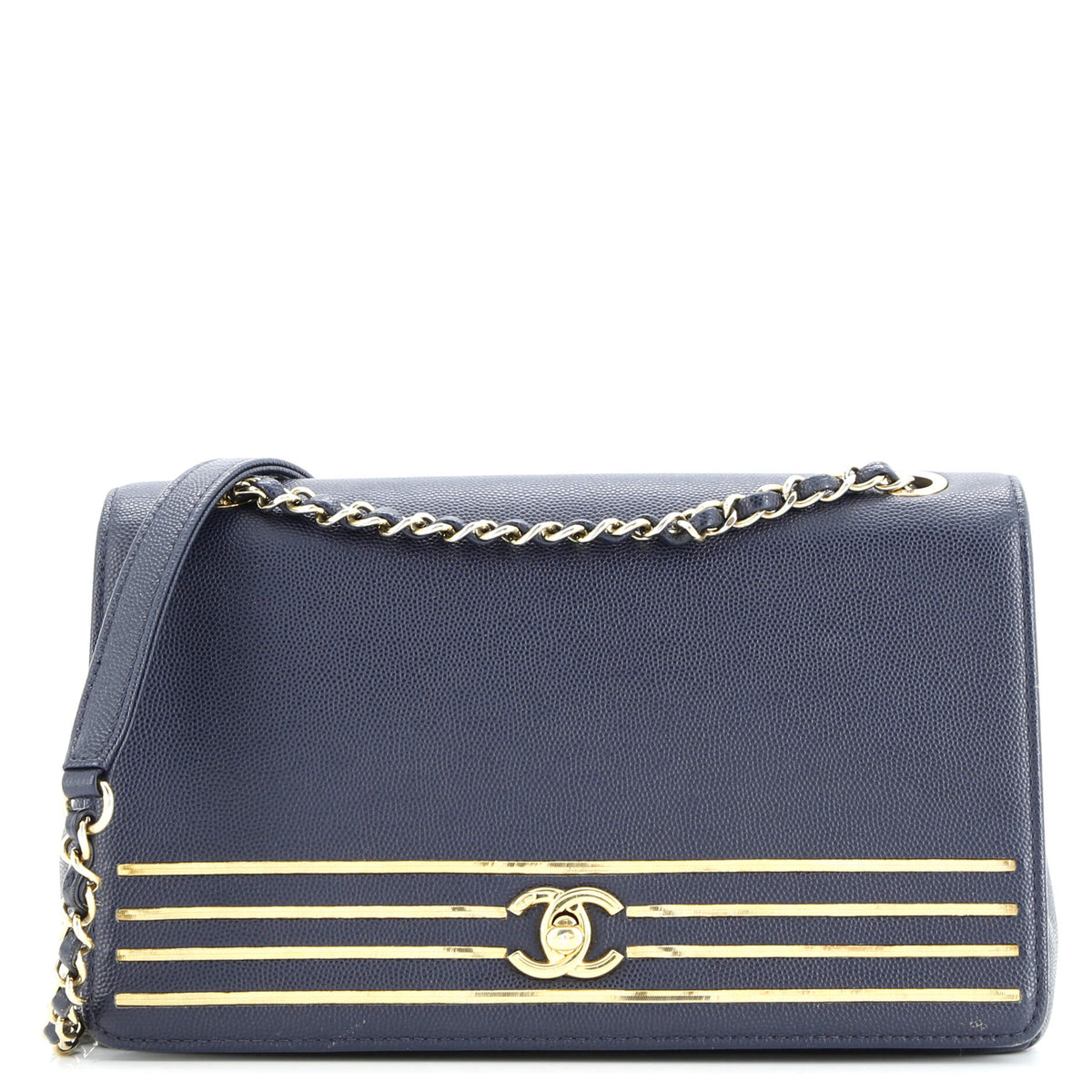 Chanel CHANEL Captain Gold Flap Bag Embroidered Caviar Medium