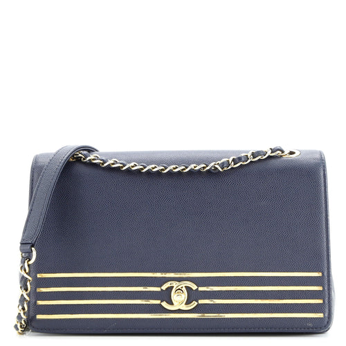 CHANEL Captain Gold Flap Bag Embroidered Caviar Medium