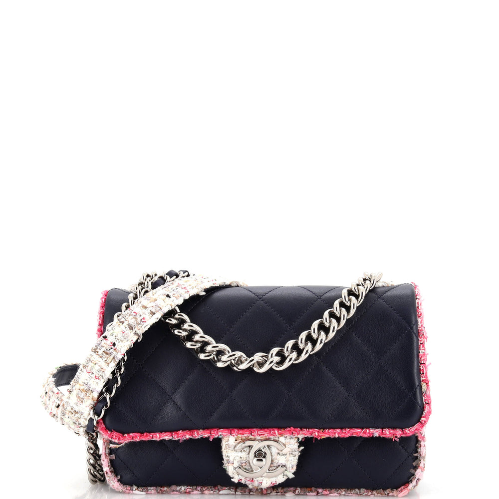 CHANEL Elegant Trim Single Flap Bag Quilted Lambskin with Tweed