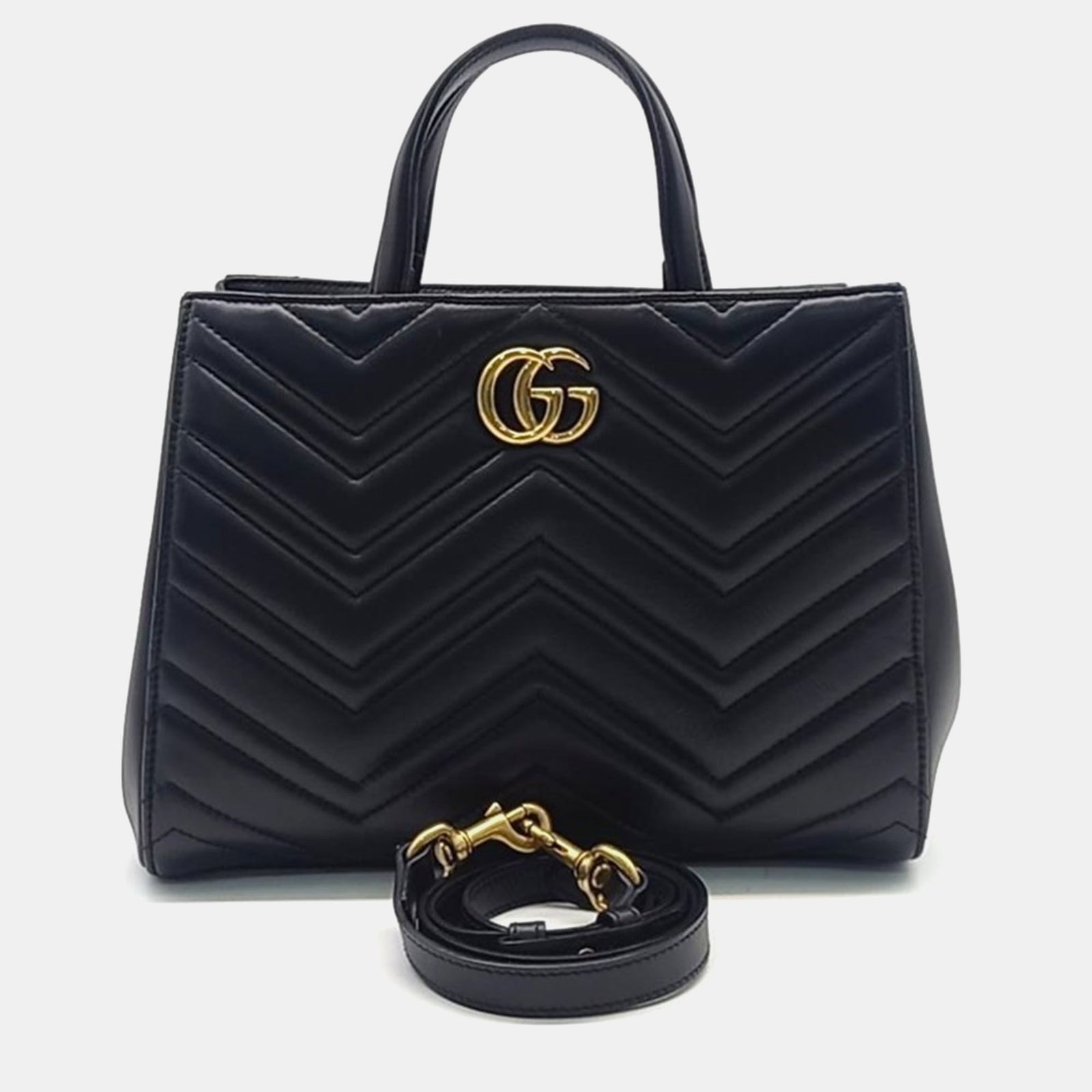 Gucci Schwarze GG Marmont Matelassé-Tragetasche aus Leder