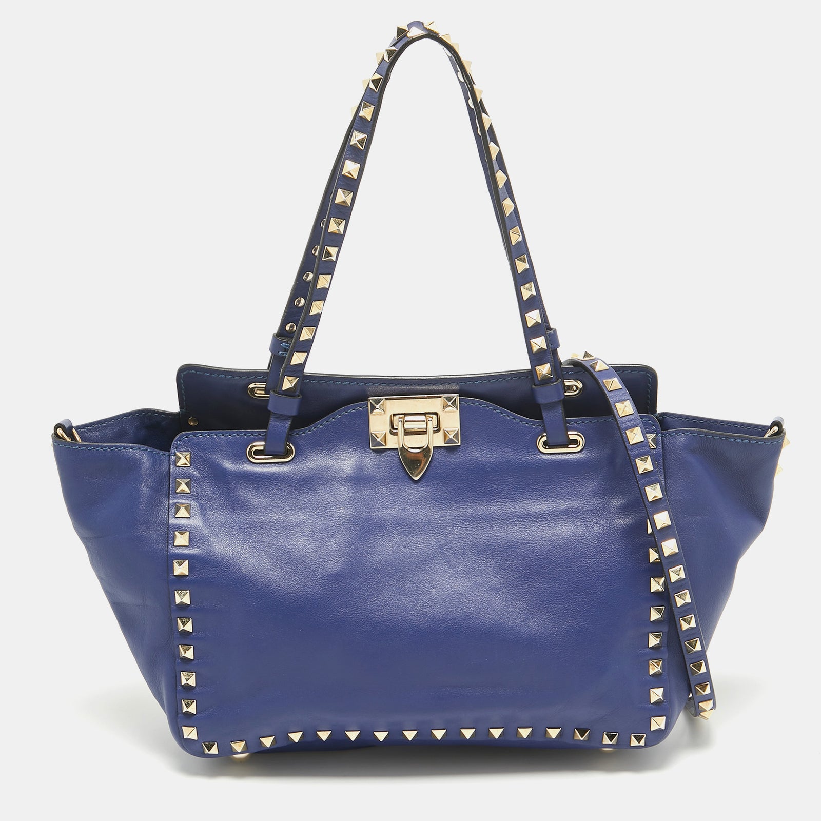 Valentino Blue Leather Small Rockstud Trapeze Tote