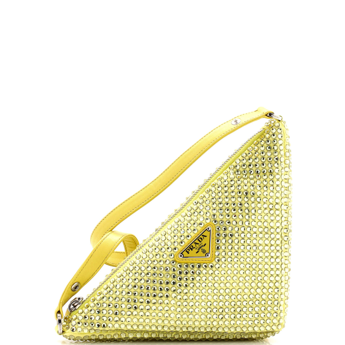 Prada PRADA Triangle Top Handle Pouch Bag Crystal Embellished Satin Mini