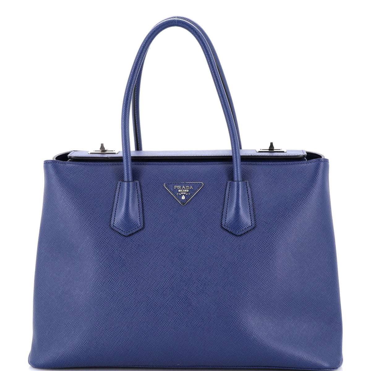 Prada PRADA Turnlock Cuir Twin Tote Saffiano Leather Medium