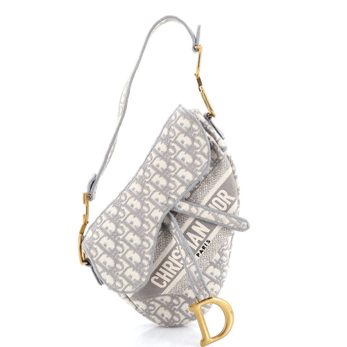 Saddle Handbag Logo Embroidered Oblique Canvas Medium