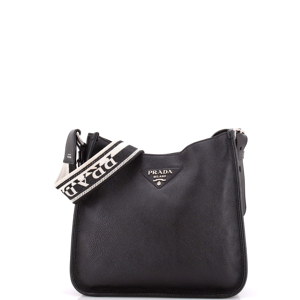Prada PRADA Logo Strap Hobo Leather Medium