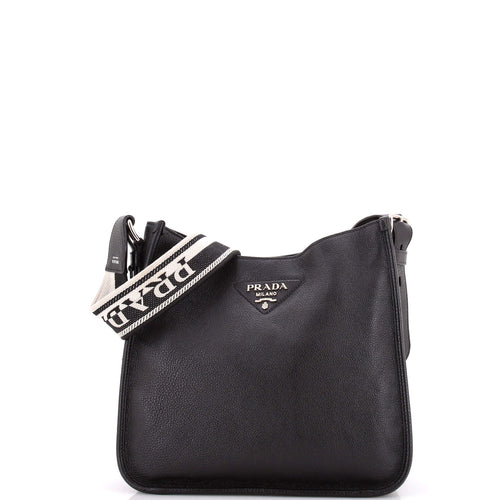 PRADA Logo Strap Hobo Leather Medium