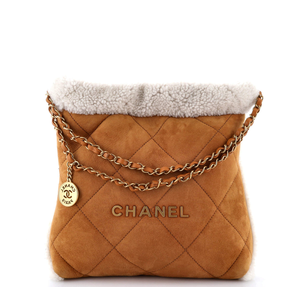 Chanel CHANEL 22 Chain Hobo Quilted Suede and Shearling Small