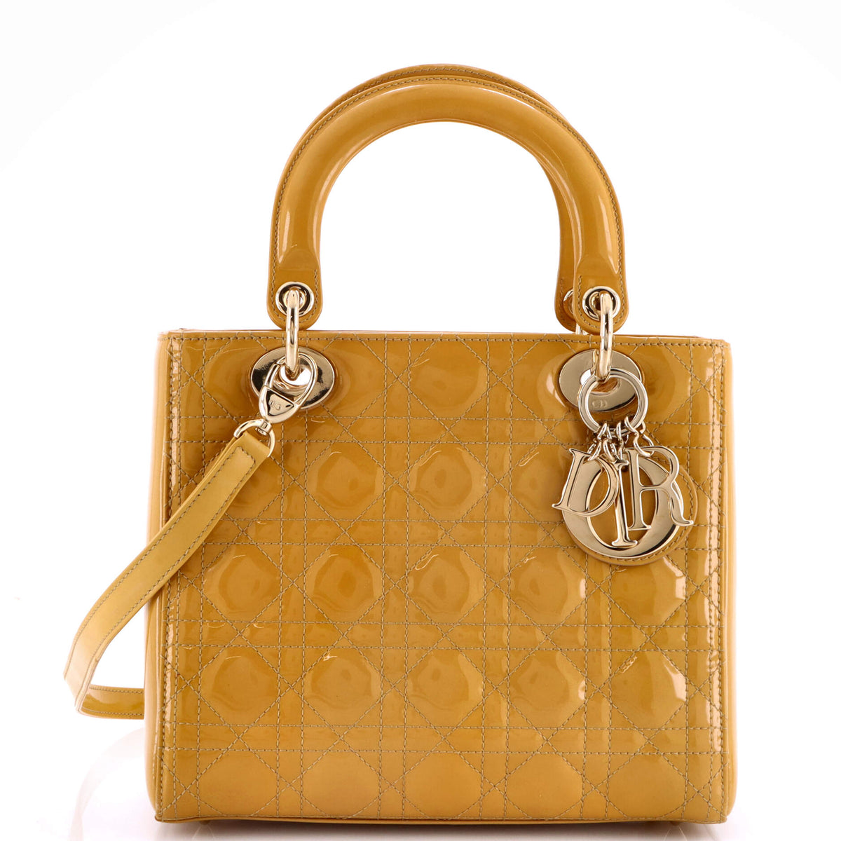 Christian Dior Lady Dior Bag Cannage Quilt Patent Medium