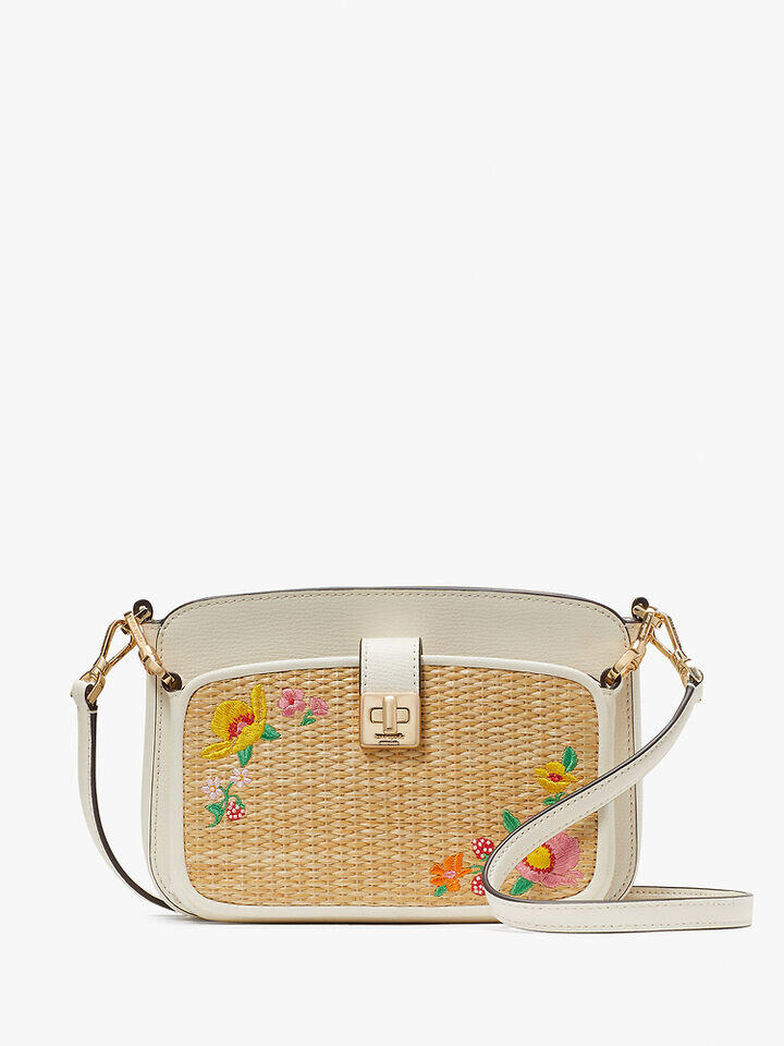 Kate Spade Au Phoebe Embroidered Straw Turnlock Crossbody Duo