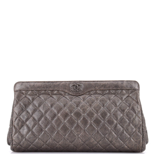 CHANEL CC Frame Clutch Quilted Caviar Large