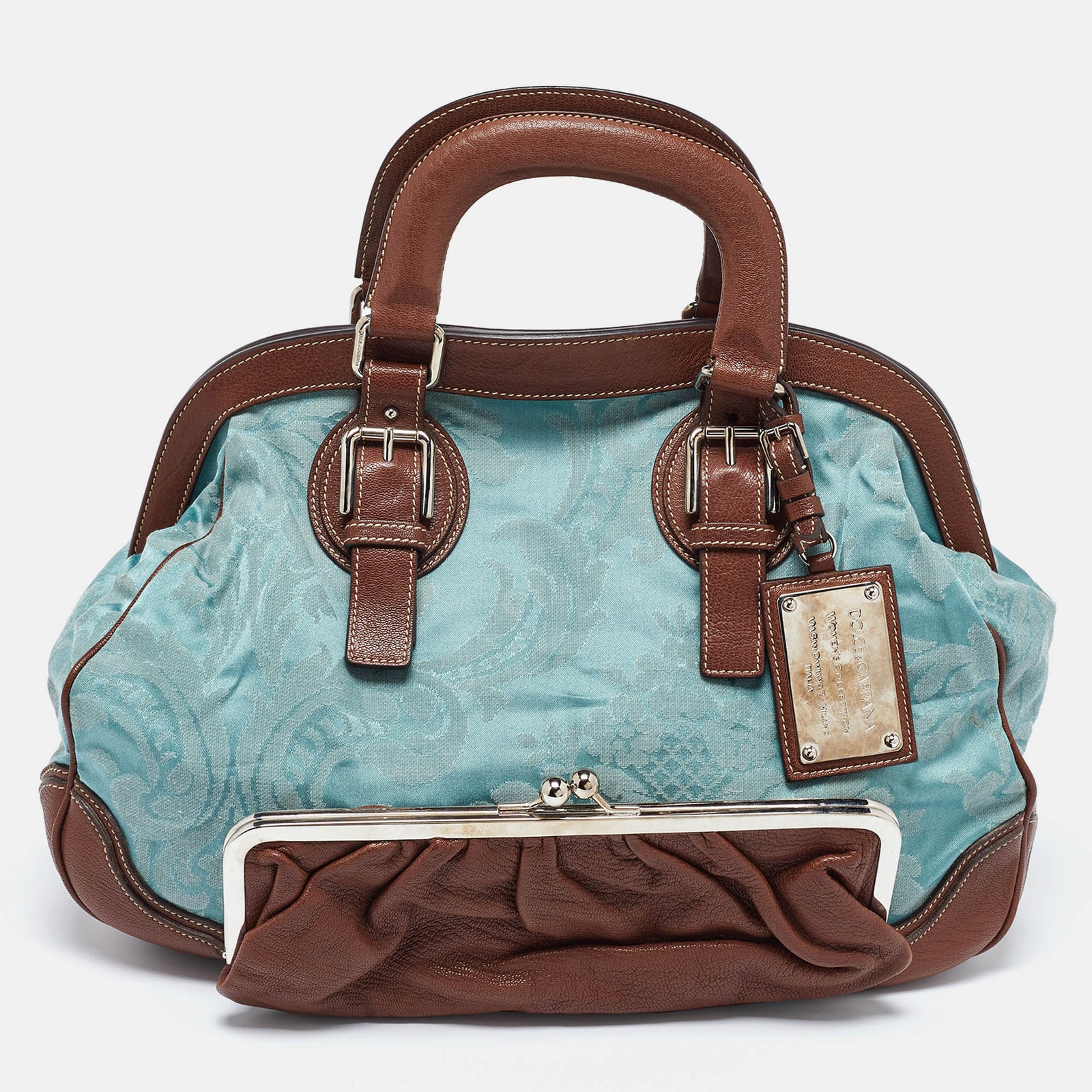 Dolce & Gabbana Sacoche Miss Romantique en tissu brocart marron/bleu et cuir