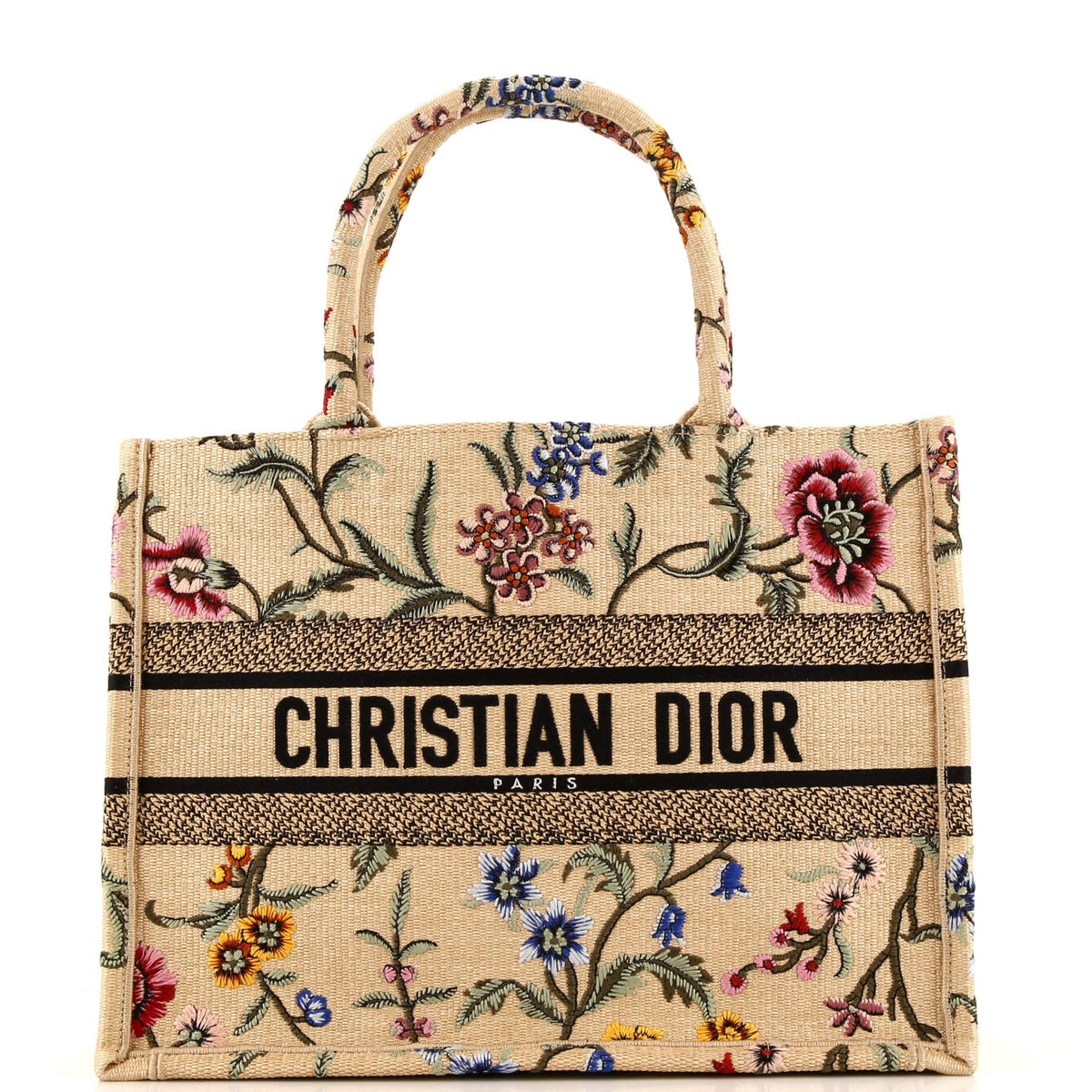 Christian Dior Book Tote Embroidered Raffia Medium