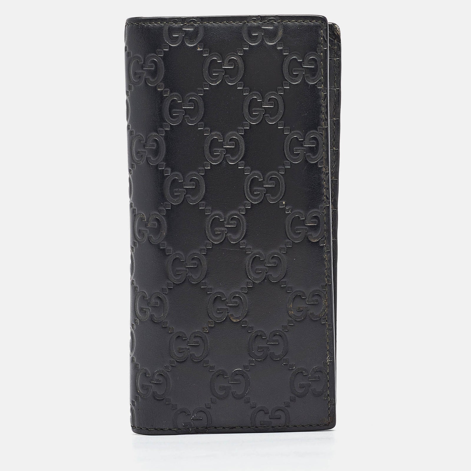 Gucci Portefeuille long à deux volets en cuir noir Guccissima