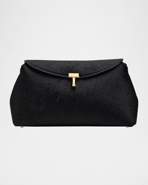 T Lock Flap Horsehair Clutch Bag