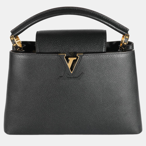Black Taurillon Capucines MM East West Top Handle Bag