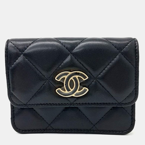 Black Leather Lambskin Chain Mini Belt bag