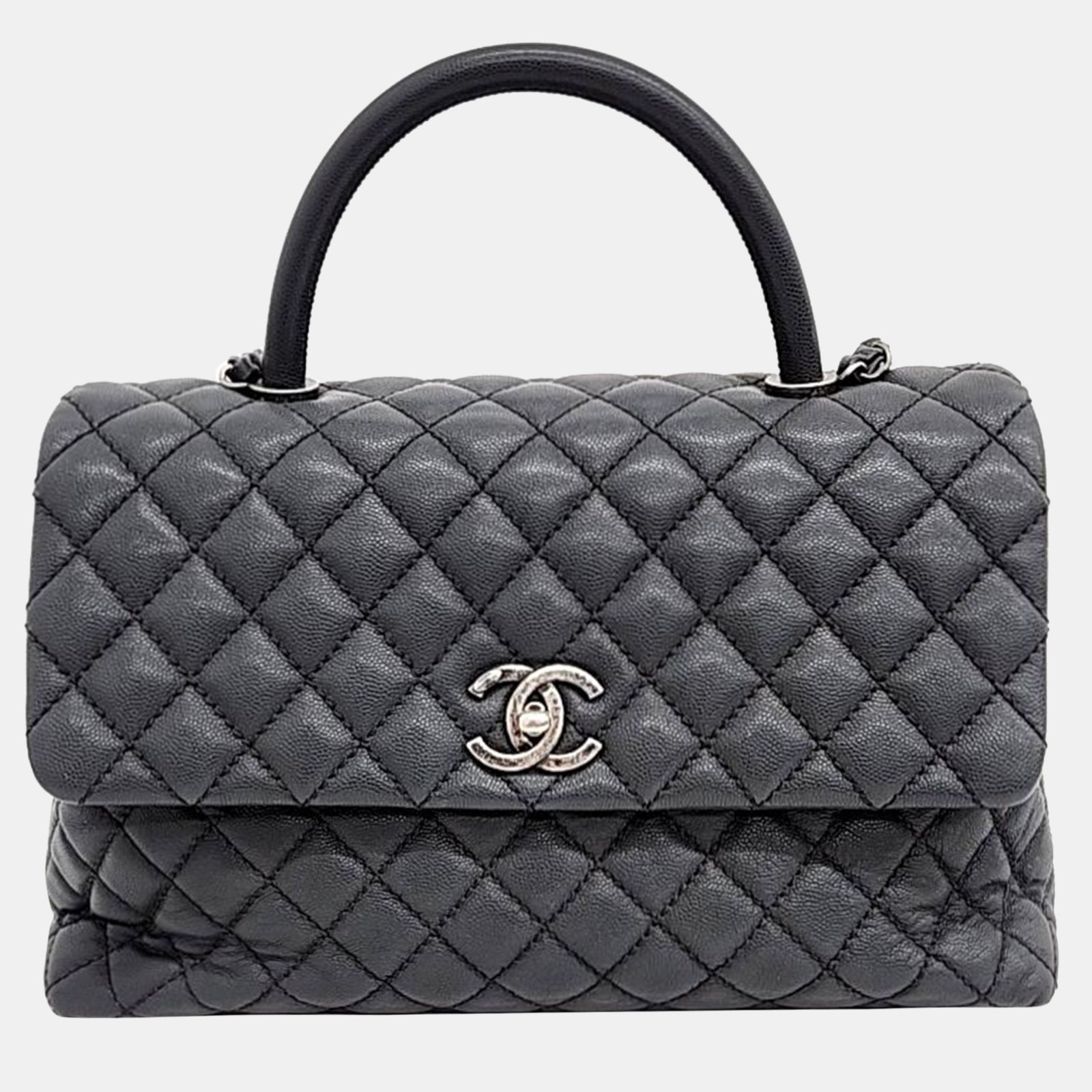 Chanel Grey Caviar Leather Coco Handle 31 Bag