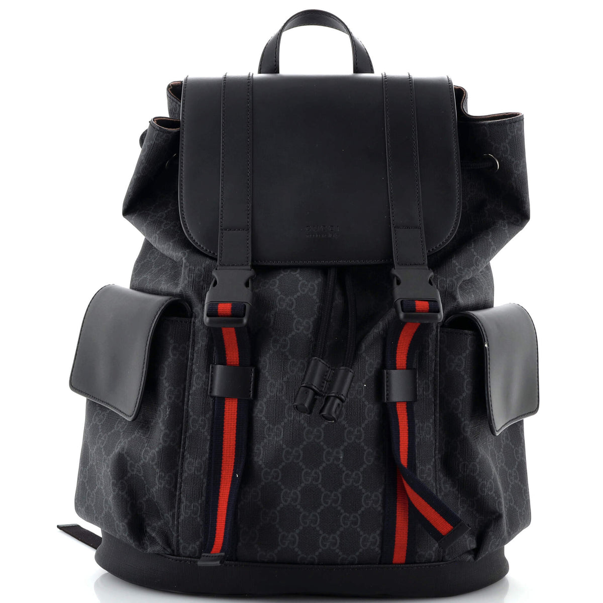 Gucci GUCCI Double Pocket Buckle Backpack GG Coated Canvas Large