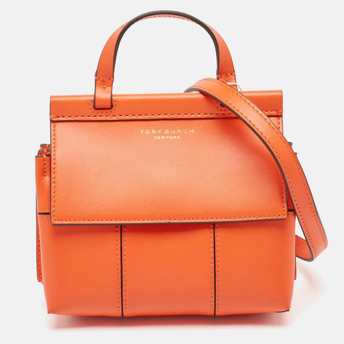 Tory Burch Orange Leather Mini Block-T Satchel