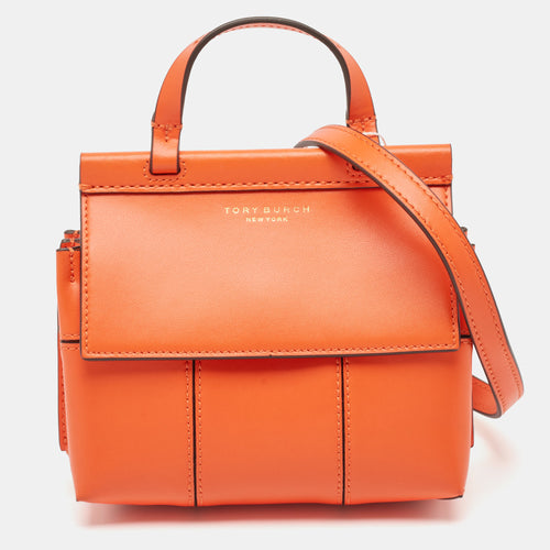 Orange Leather Mini Block-T Satchel