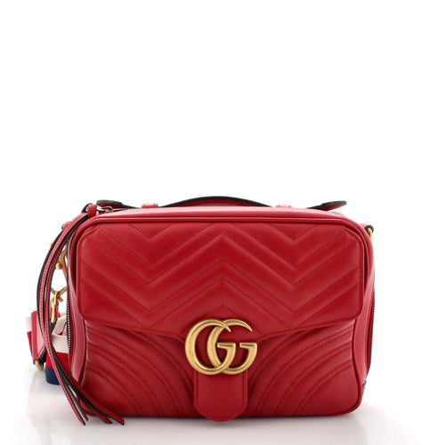 GUCCI GG Marmont Zip Around Camera Bag Matelasse Leather Small