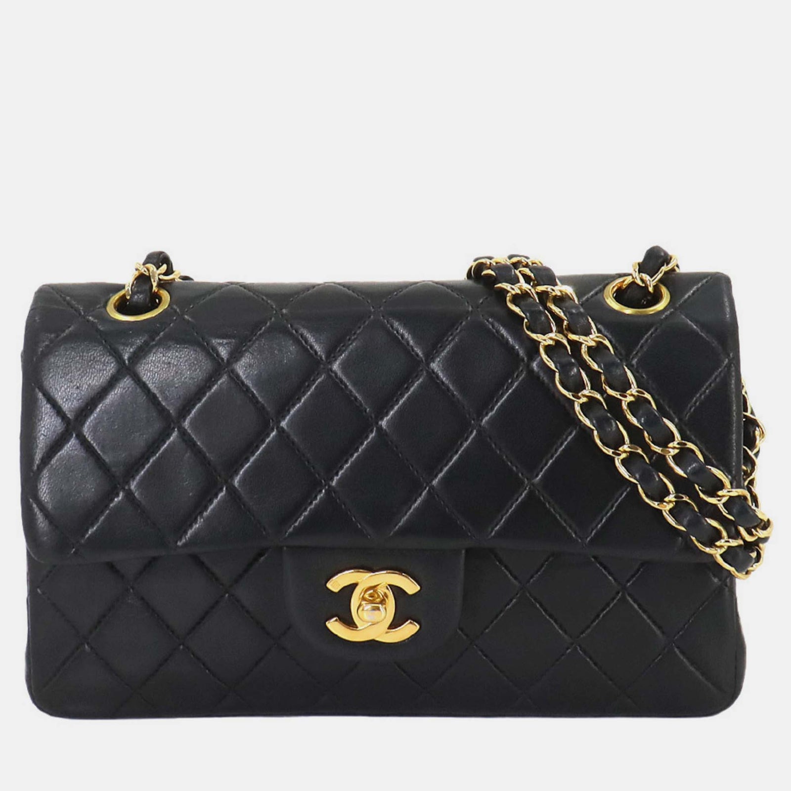 Chanel Schwarze Matelassé 23-Umhängetasche aus Leder mit Kette