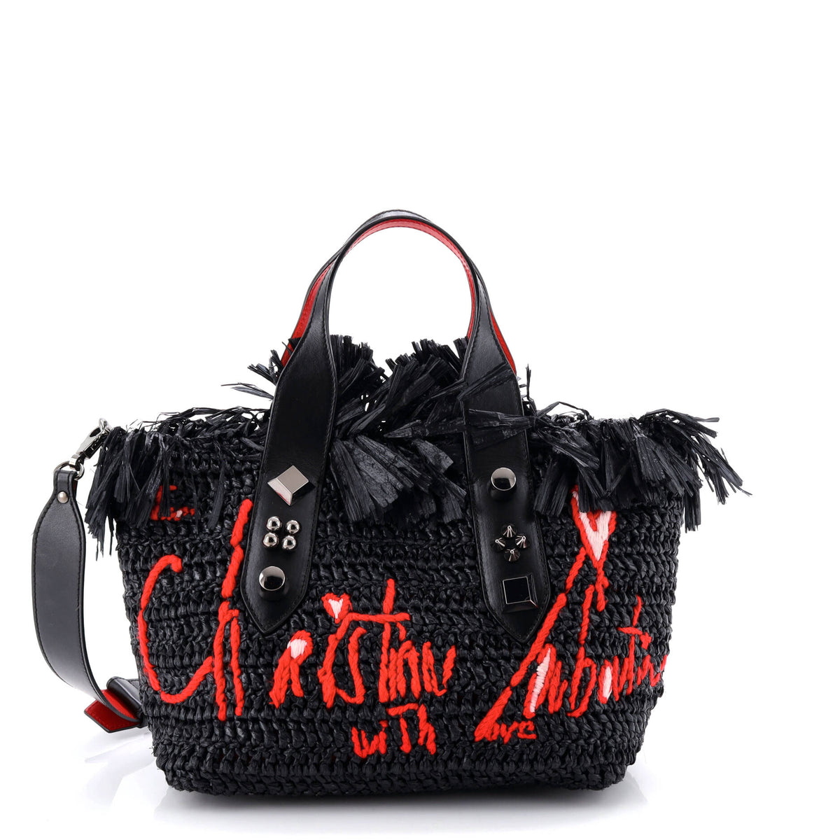 Christian Louboutin Frangibus Tote Embroidered Raffia Medium