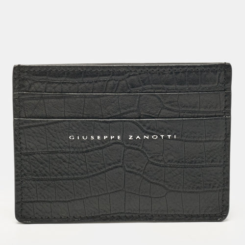 Black Croc Embossed Leather Card Holder