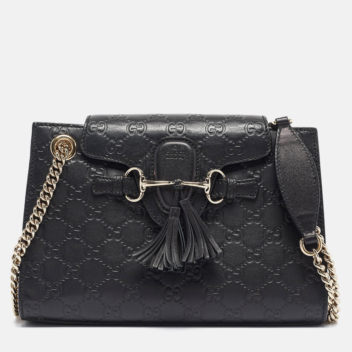 Gucci Black Guccissima Leather Small Emily Chain Shoulder Bag