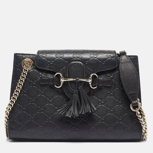 Black Guccissima Leather Small Emily Chain Shoulder Bag