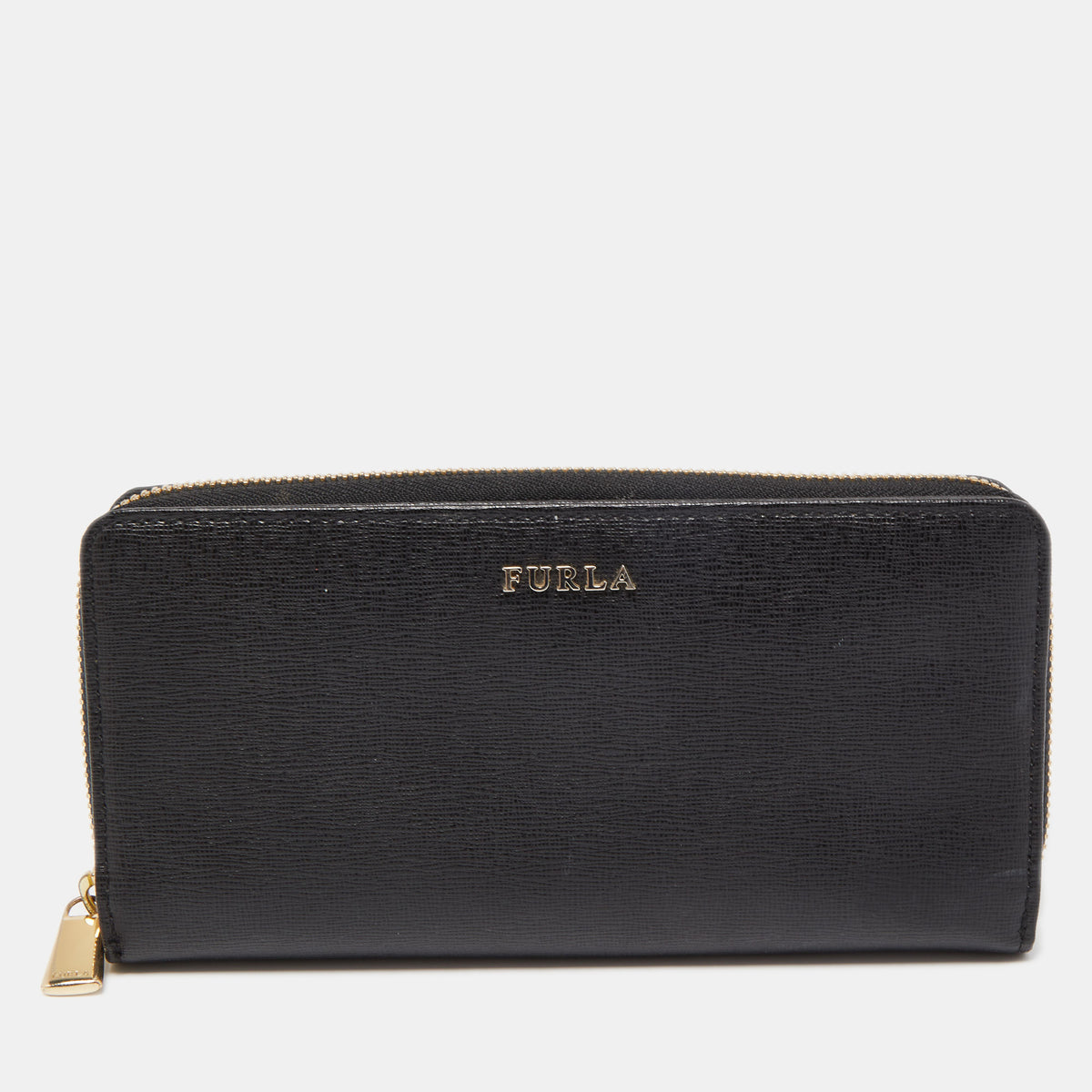 Furla Black Leather Zip Around Flap Continental Wallet