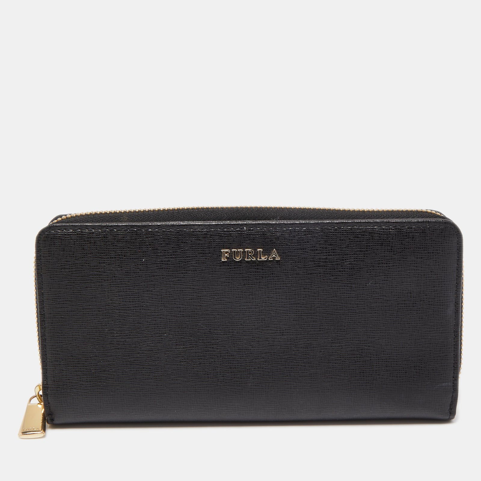 Furla Black Leather Zip Around Flap Continental Wallet