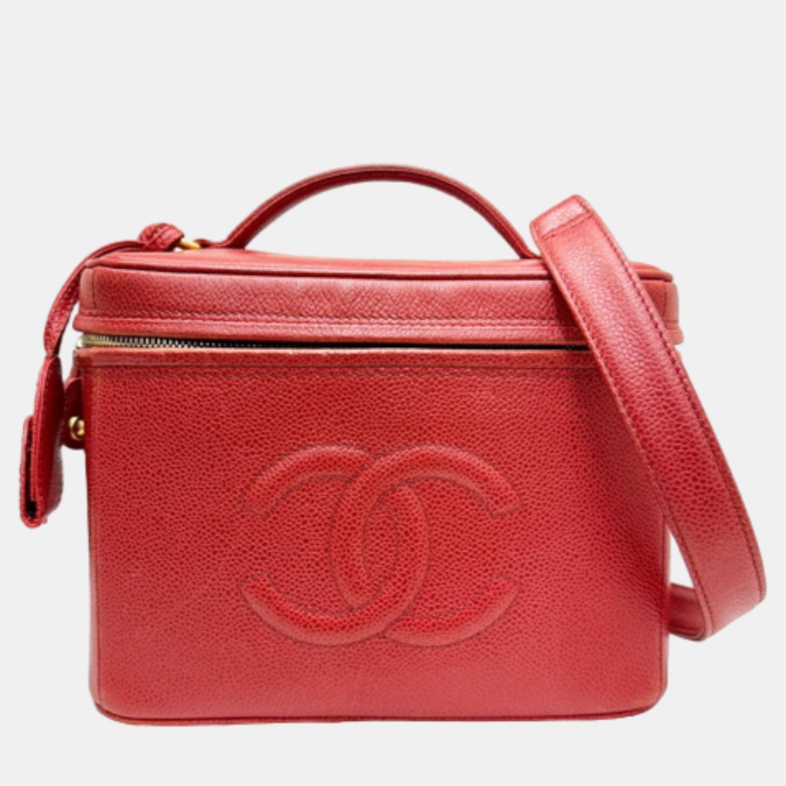 Chanel Red Coco Mark Vanity Caviar Skin Shoulder Bag