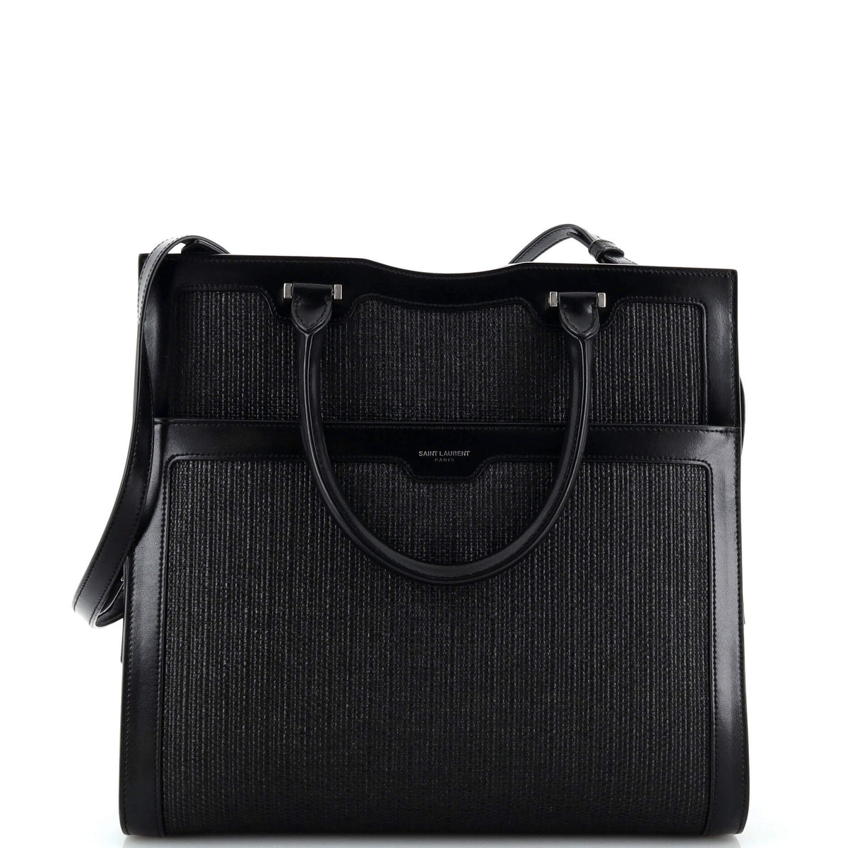 Saint Laurent Uptown Tote Raffia with Leather Large