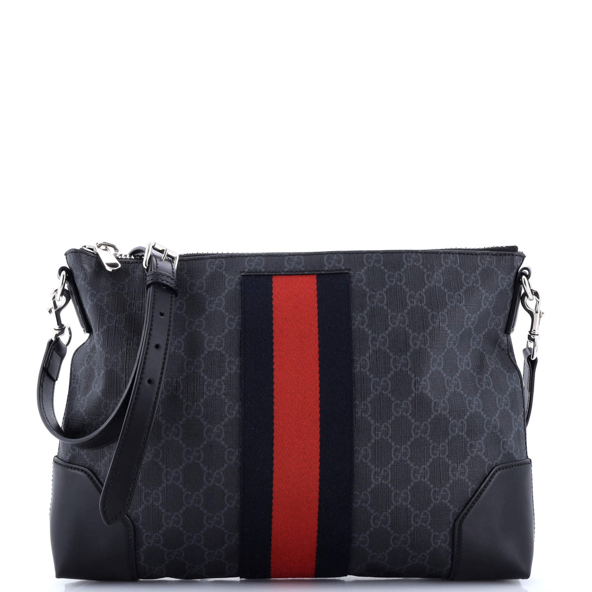 Gucci GUCCI Web Zip Flat Messenger GG Coated Canvas Medium