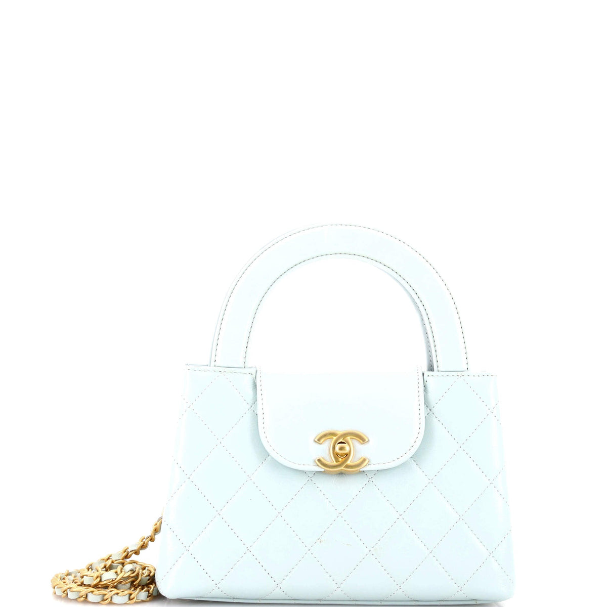 Chanel CHANEL Kelly Top Handle Shopping Bag Quilted Shiny Aged Calfskin Mini
