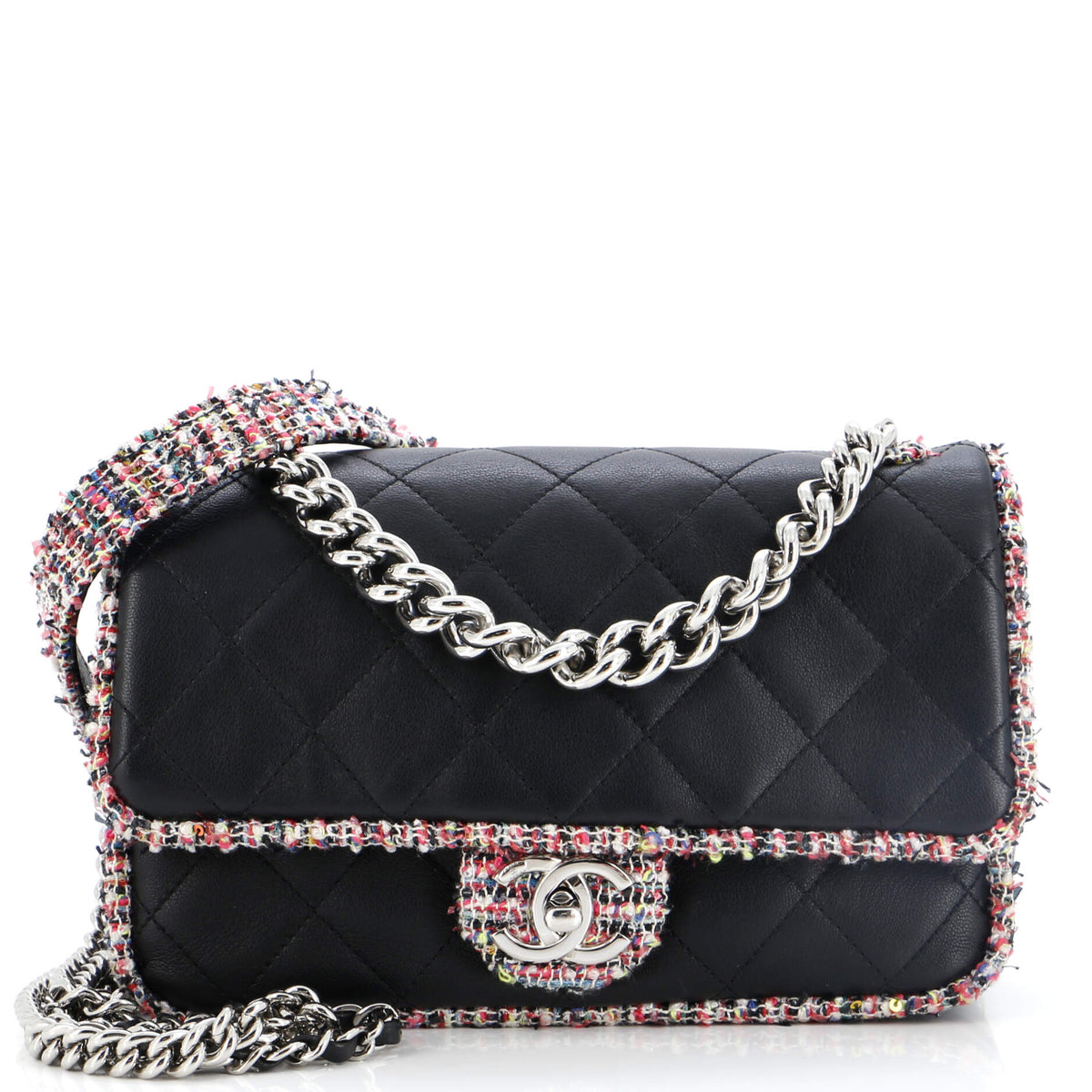 Chanel CHANEL Elegant Trim Single Flap Bag Quilted Lambskin with Tweed