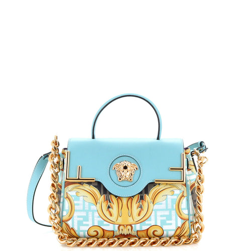 VERSACE x Fendi Fendace La Medusa Top Handle Bag Printed Laminated Leather with Leather Medium