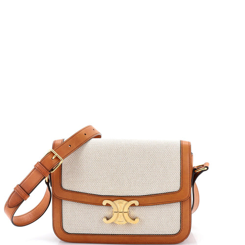 CELINE Triomphe Shoulder Bag Canvas with Leather Medium