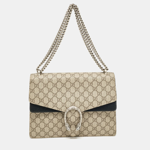 Beige/Black GG Supreme Canvas and Suede Medium Dionysus Shoulder Bag