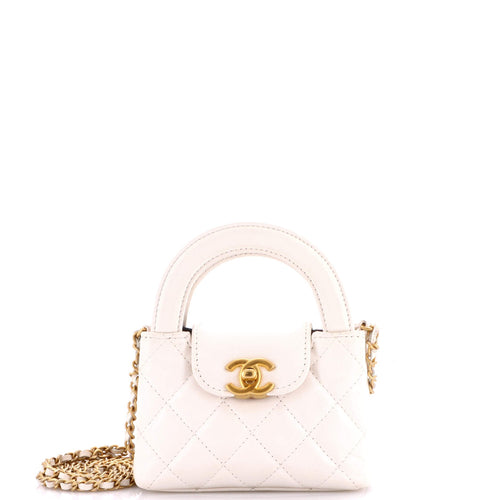 CHANEL Kelly Top Handle Shopping Bag Quilted Shiny Aged Calfskin Nano