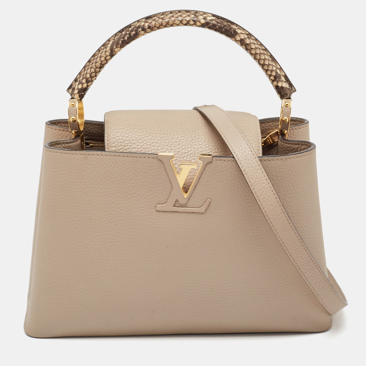 Louis Vuitton Galet Taurillon Leather and Python Capucines MM Bag