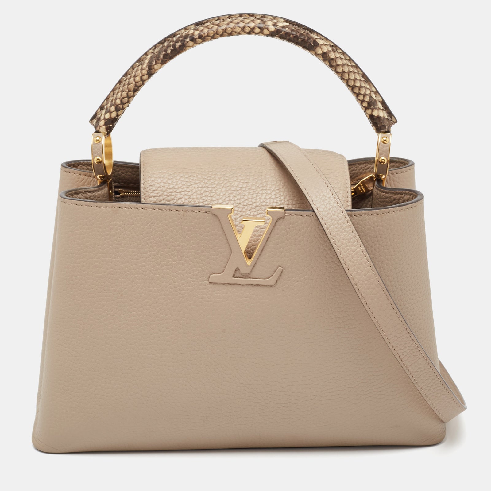 Louis Vuitton Sac Capucines MM en cuir de taurillon et python Galet