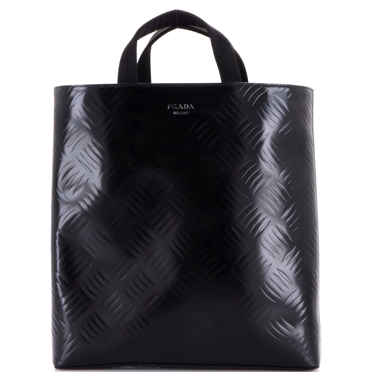 Prada PRADA Vertical Shopper Tote Diamond Embossed Spazzolato Leather Medium