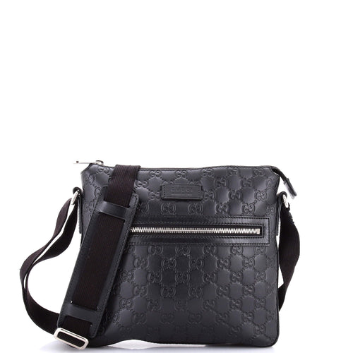 GUCCI Signature Zip Messenger Bag Guccissima Leather Small