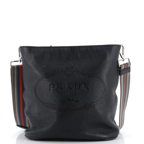 PRADA Logo Bucket Messenger Bag Vitello Phenix Medium