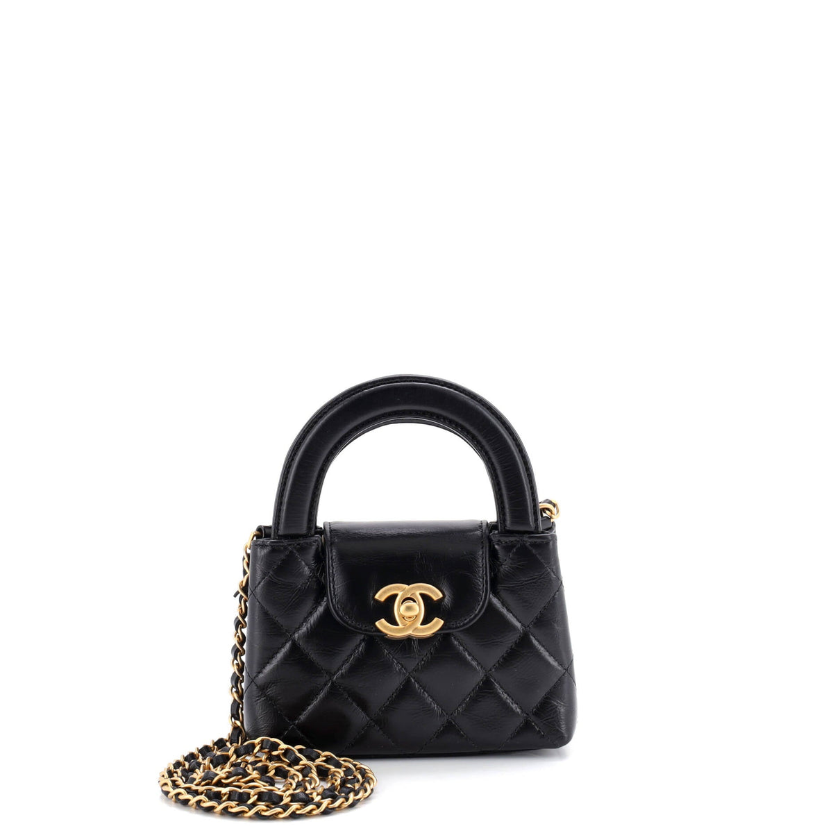 Chanel CHANEL Kelly Top Handle Shopping Bag Quilted Shiny Aged Calfskin Nano